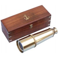 Nautical Solid Brass Spyglass Antique Telescope With Rosewood Box